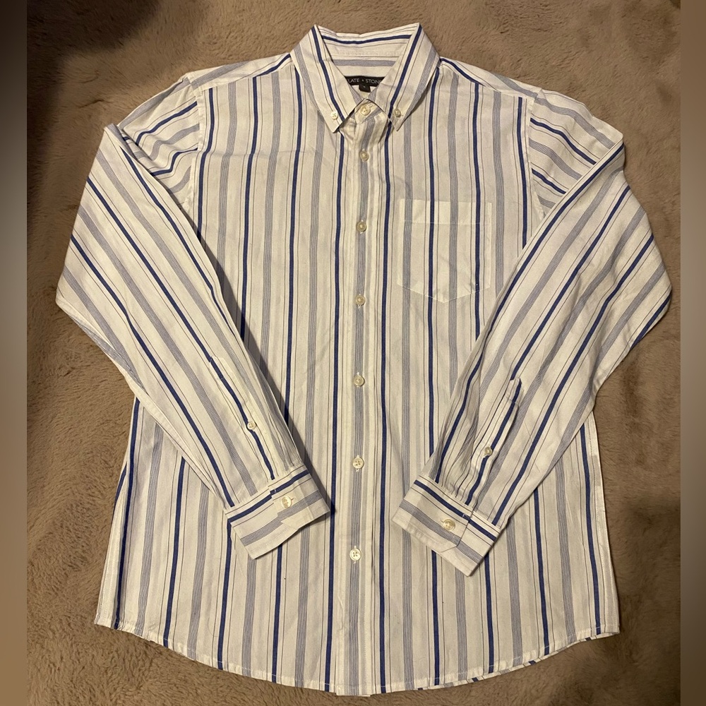 Slate & Stone Mens Long Sleeve Button Up Shirt Size Small White Blue Striped